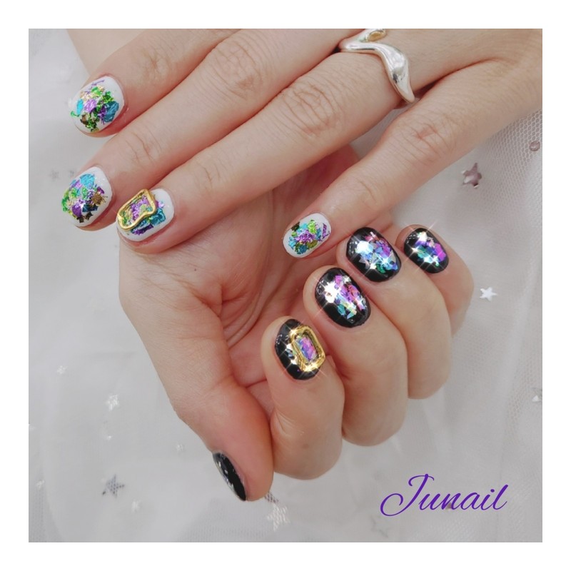  Black White Break Handmade Nail Tips ✨ - Long