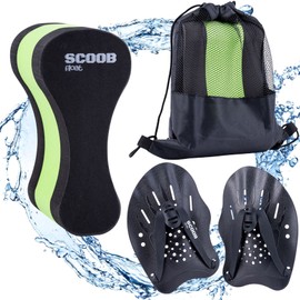 Pull Buoy + Hand Paddles set for Adults, Kids Swimming Aid Accessories for Strength Training Swim Floats Pool Exercise Equipment Kit for Men Women Junior Sea Open Water Aids (+microfibre towel, Adult)