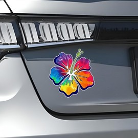 Hawaiian Hibiscus Flower Car Decal Sticker, Waterproof Vinyl Decal, Car Bumper Sticker, Automotive Exterior Decoration Sticker Decal for Car, Truck, SUV, Door, Wall, Laptop (Colorful)