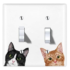 WIRESTER Double Gang Toggle Light Switch Plate/Wall Plate Cover - Tuxedo Orange Tabby Cats