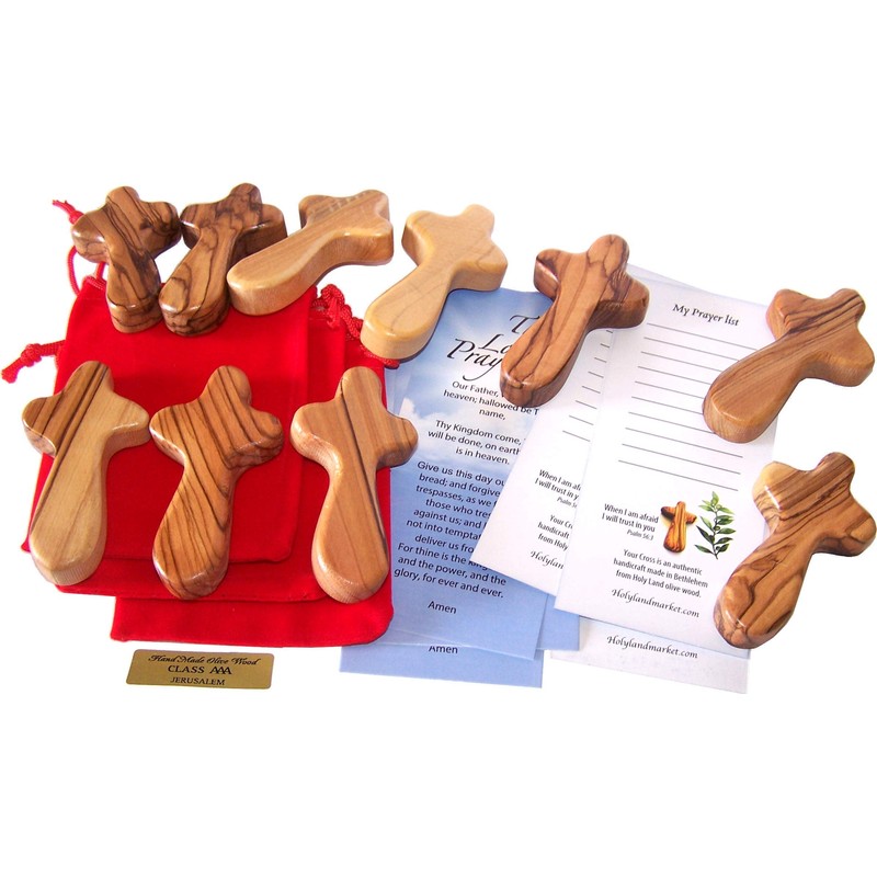 Holy Land Market Small Hand Crosses with Bags Small Wooden