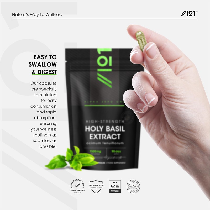 Holy Basil Extract 7500mg – 90 Vegan Capsules – High