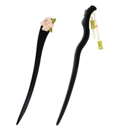 yueton 2PCS Vintage Wooden Hair Pin Antique Chinese Style hair Stick Wood Bamboo Chopsticks Chignon Hair Pin Retro Elegant Flower Hairpins Tassel Hair Stick Japanese Traditional Hair Sticks