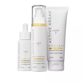 Active Argan 5-Minute Facial 1 fl oz Purify 1.7 fl oz Replenish 3.4 fl oz Polish