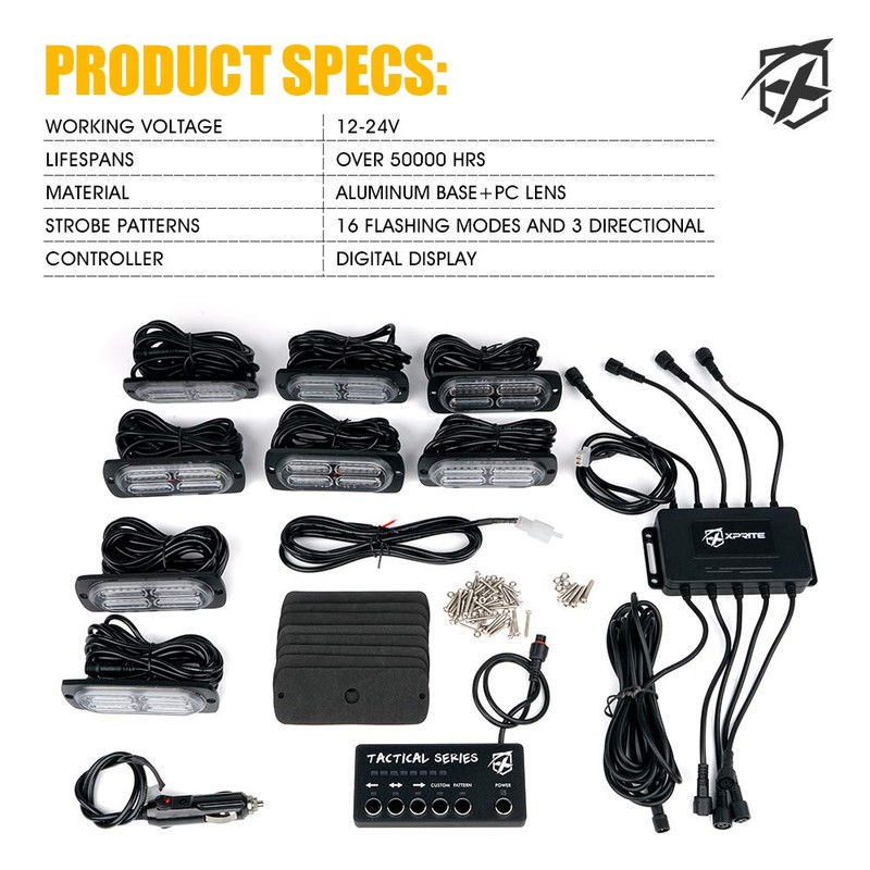 Xprite Surface Mount Strobe Lights Kit with Control Panel, Amber