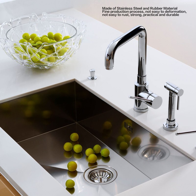 Kitchen Sink Strainer, Stainless Steel Sink Drain Basket with Rubber
