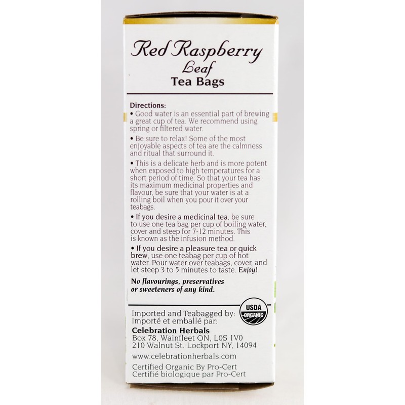 Celebration HERBALS Red Raspberry Leaf Tea Organic 24 Bag, 0.02