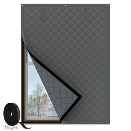 Augblinds Window Insulation for Winter, Curtain Size 38 x 62 Inch, Thermal Insulated Window Cover with Oxford Cloth Thicken Cotton Filled, Fits up to 3 x 5 Ft Windows, Grey