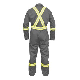 Just In Trend Safety Hi Vis Coverall with Leg Zipper – 100% Cotton, 7 oz (Large, Light Grey)
