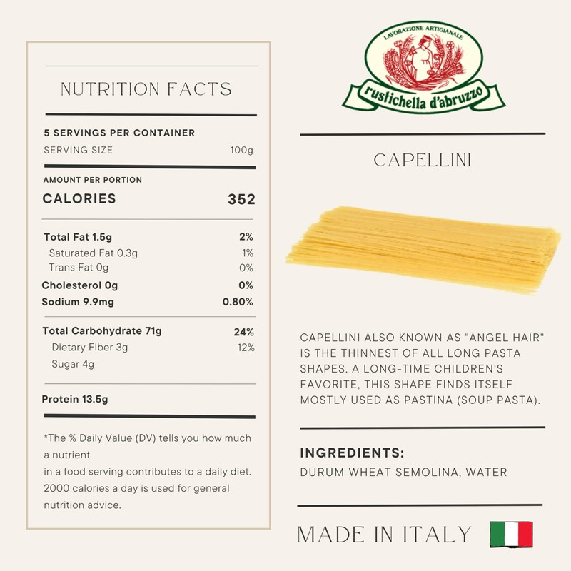 Rustichella d'Abruzzo Capellini - 500g Angel Hair Pasta - Classic