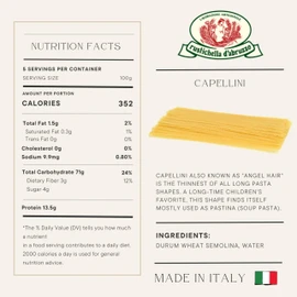Rustichella d'Abruzzo Capellini - 500g Angel Hair Pasta - Classic Durum Wheat Pasta from Italy, Perfect for Soups & Light Sauces