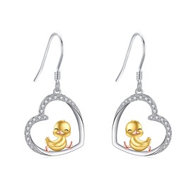 Duck Earrings Sterling Silver Duck Heart Dangle Earrings Cute Animal Duck Jewelry Gifts for Women