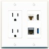 Wall Plate City CAT6 CAT7 HD USB-3 Port Wall Plate w/Power Outlet White
