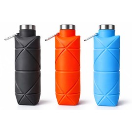 Botella de Agua Plegable de Silicona Set de 3 Piezas Reutilizable Ligera Duradera BPA Free 700ml (Set 3 Piezas/Azul,Naranja,Gris)
