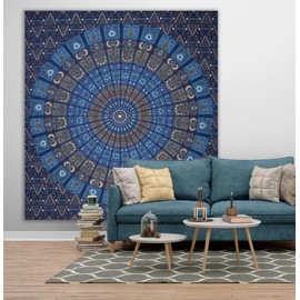 Knighthood Tapestry Handmade Indian Traditional Cotton Hippie Bohemian Psychedelic Tapestry Mandala Design Wall hanging College Dorm Beach Throws Table Cloth Bedding Tapestries - (51.1 x 59.1 inches)