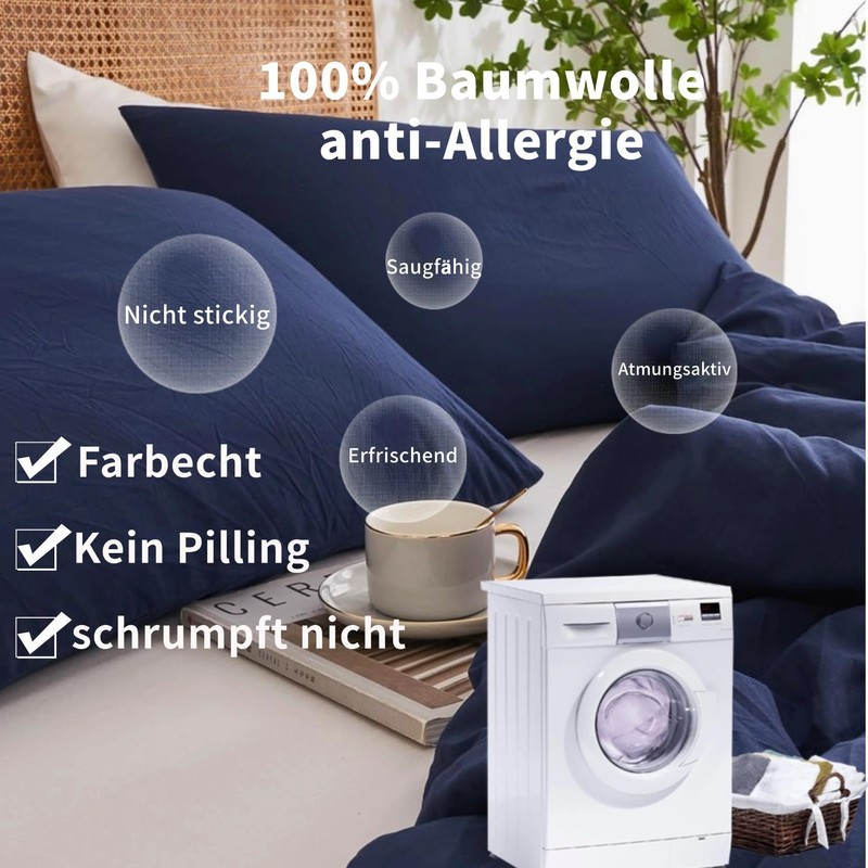 Gezu Bed Linen 135 x 200 cm Cotton Navy Blue