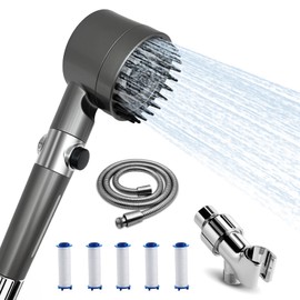 High Pressure Filtered Shower Head 5 Filters Handheld Spray 4 Modes Reduces Hard Water Includes 59 Inch Stainless Hose for Bathroom Home RV Camper