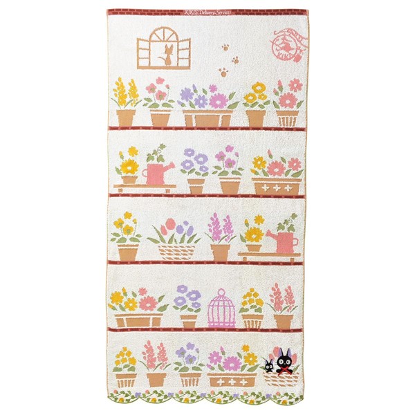 Marushin 1005036400 Bath Towel, Ghibli, Kiki's Delivery Service, 23.6 x 47.2 inches (60 x 120 cm), Favorite Flowers, 100% Cotton