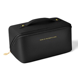 Aucuu Travel Cosmetic Bag, PU Leather Portable Travel Makeup Bag with Large Capacity Waterproof Portable Makeup Bag Toiletry Bag Organiser for Toiletries, #15 New - Black, Contemporary
