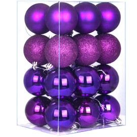 24Pcs Christmas Balls Ornaments for Xmas Tree - Shatterproof Christmas Tree Decorations Large Hanging Ball Purple 3.2" x 24 Pack