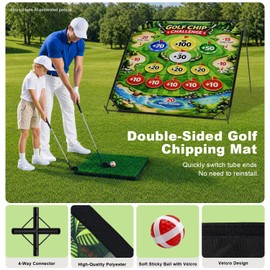 CLASMAX Golf Chipping Game Set, Double-Sided Practice Mat with 2 Adjustable Golf Clubs, 20 Sticky Balls, Portable Full Golf Training Kit for Indoor, Outdoor Backyard, Ideal Gift for Adults, Junior
