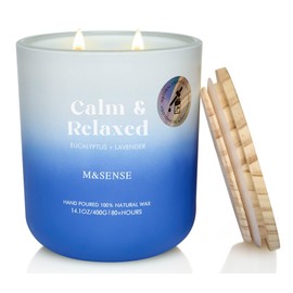 M&SENSE Eucalyptus Lavender Aromatherapy Candle 14.1oz 80 Hours Burn Highly Scented Natural Soy Wax Non Toxic Candle for Women Men, Spiritual Healing Gifts for Achieving Calmness and Relaxation