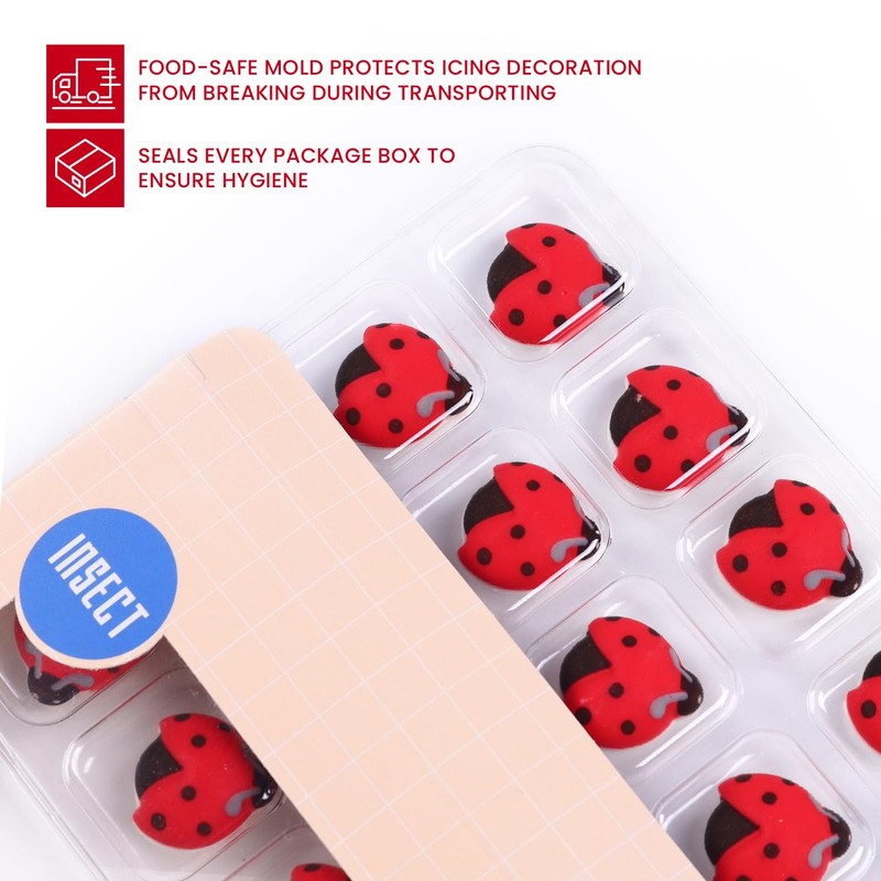 Edible Ladybug Cupcake Toppers 32pcs, Ladybug Icing Decorations for Cakes,