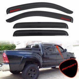 Unbranded Fits 05-15 Toyota Tacoma Double Cab Window Visor Guard Vent w/ Red SPORT