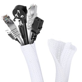 Romon 3 m Cable Sleeve, 13-22 mm Can Be Cut to Size, Self-Closing, Flexible Woven Cable Sheath, Spiral Hose for TV, PC, Home Cinema, Automotive Cable, Cable Management, Bite Resistant for Dogs, White
