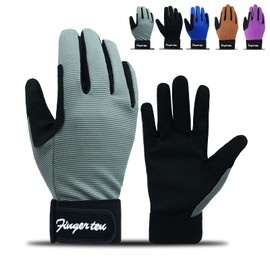 FINGER TEN Horse Riding Gloves Equestrian Women Kids for Girls Boys Mesh Breathable Lightweight Color Pack, Comfortable Grip for Summer Winter (Kids-Gray, Large)