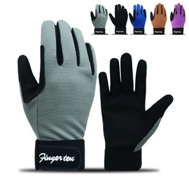 FINGER TEN Horse Riding Gloves Equestrian Women Kids for Girls Boys Mesh Breathable Lightweight Color Pack, Comfortable Grip for Summer Winter (Kids-Gray, Large)