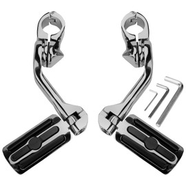 VG MOTO Motorcycle 1.25" Long Angled Highway Footpegs Adjustable Foot Pegs Footrests with Clamps Mounts kit Compatible with Harley Touring Sportster Softail Road Glide with 1 1/4 inch Engine Guard…