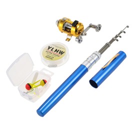 HXYIG Fishing Rod Reel Combo Set Mini Telescopic Portable Pocket Pen Fishing Rod Pole and Reel Aluminum Alloy Fishing Line Soft Lures Baits Jig Hooks