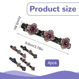 4PCS Sparkling Crystal Stone Braided Hair Clips 2024 New Braided Hair Clips Elegantand Braid Clips Shiny Rhinestone Hair Clip with 3 Small Clips for Women Thick Thin Hair