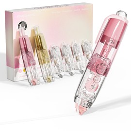 Four Candies Refillable Retractable White Out Correction Tape, 2PCS Cute White Out with 4 Extra Refills, Easy to Use Mini Aesthetic Pen Shaped Applicator for School Office Supplies (Pink Apricot)