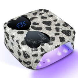 UV LED Nail Lamp Cordless, HUITINE 80W Rechargeable UV Light for Gel Nails with 5 Timers & Mirror Base, Professional Gel Light Dryer, Sparkling Rhinestones Curing Lamp for Salon & Home (Cow Diamond)