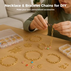 20 PCS Bracelet Necklace Chains, Simple & Elegant Charm Chain Bracelets and Necklaces, Golden-Plated, Lobster Clasp, Includes 10 Necklaces & 10 Bracelets for Daily Wear, DIY Presents