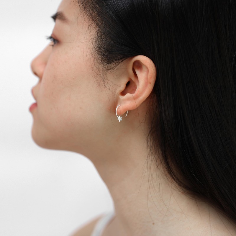 Sterling Silver Star Pull Through Earrings