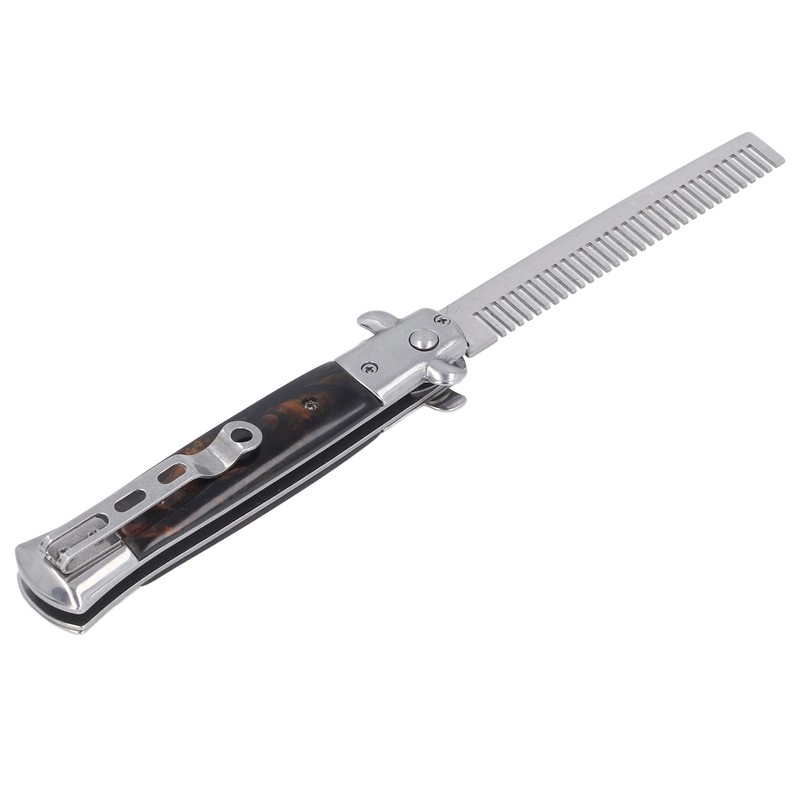 Switchblade Oil Hair Comb Stainless Steel Automatic Spring Folding Comb