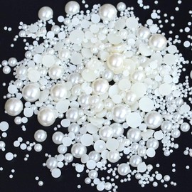 Dowarm 1000 Pieces Flatback Half Pearls, Flat Backed Round Half Pearls for Crafts Jewelry, Mixed Size 4MM 6MM 8MM 10MM 12MM 14MM (White)