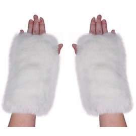 Newfancy Women's Winter Furry Mittens Faux Fur Warm Soft Fingerless Half Finger Arm Warmer Gloves, White, One Size