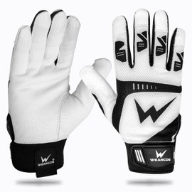 WEARCOG Baseball Batting Gloves | Comfortable Double Wrist Protection Strong Grips Palms Softball Gloves | Adult Batting Gloves for Men's | White Small
