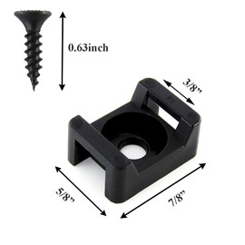 HS HS Saddle Type Cable Zip Tie Mounts Base Kit with Screw Hole,Set Strong 6 Inch Nylon Cable Ties and Screws Each 100 PCS,Wire Clips Anchor Management Fastener for Baseborad,Wall or Desk,Black