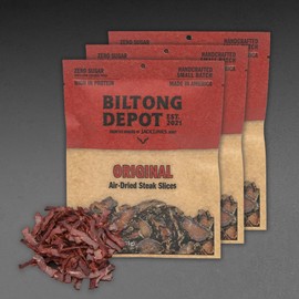 Biltong Depot Original Steak Slices Bundle (3oz, pack of 3): High Protein Snack, No Sugar, Natural Dried Beef Jerky