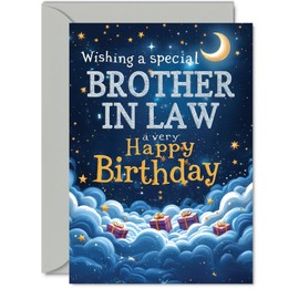 Brother in Law Birthday Card - Starry Night Moon Clouds - Happy Birthday Card for Brother in Law from Sister in Law Brother, A5 Male Bday Greeting Cards