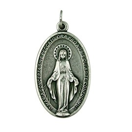 Our Lady of Grace 1 3/4 Inch Silver Tone Miraculous Medal, Religious Jewelry for Necklace, Charm Bracelet