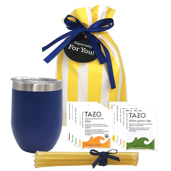 Tea Gift Set for Tea Lovers - Includes Double Insulated Tea Cup 12 Uniquely Blended Teas and All Natural Honey Straws | Tea Gift Sets for Women Men | Tea Gifts Bag Presented in Beautiful Gift Bag
