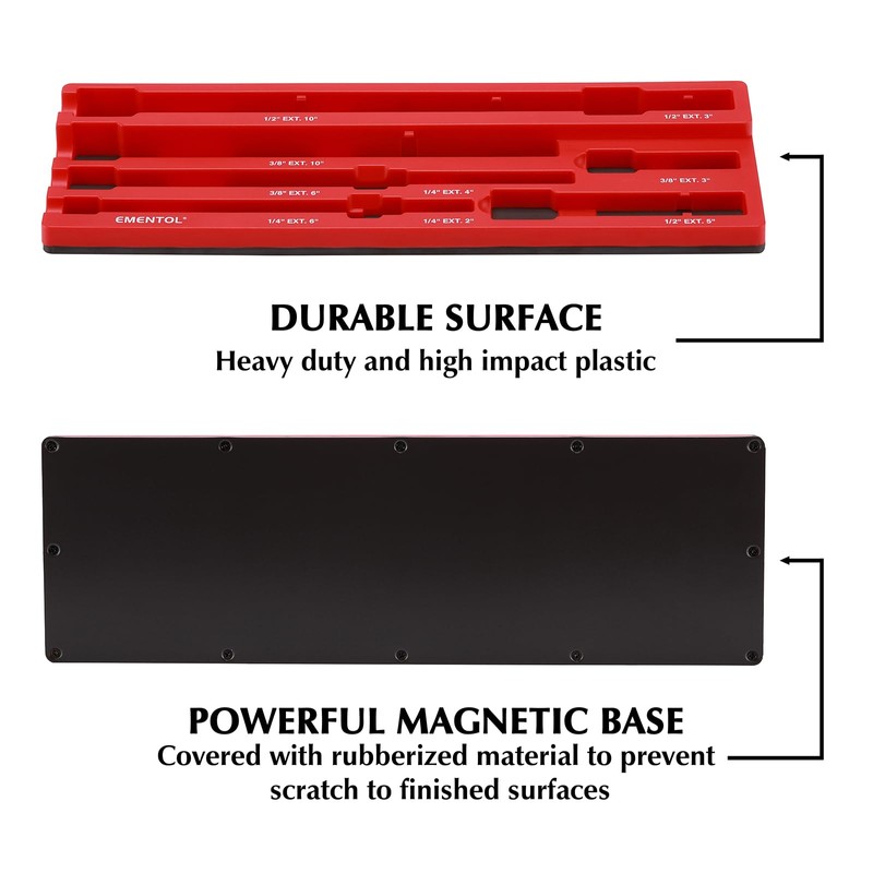 EMENTOL 9PCS Magnetic Extension Bar Holder, Red, 1/4", 3/8" and