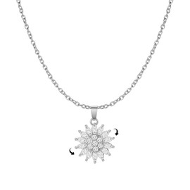 Sunflower Fidget Necklace Spinning Sunflower Necklace Dainty 14K Gold Plated Zircon Daisy Flower Necklaces Anxiety Necklace Jewelry for Women(Silver)