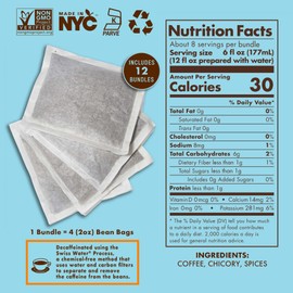 GRADY’S COLD BREW, New Orleans Style - DECAF | 100% Arabica Ground Coffee & Chicory Pouches, 12 Bundles of 4 Easy-to-Brew Bean Bags, Makes 144 drinks